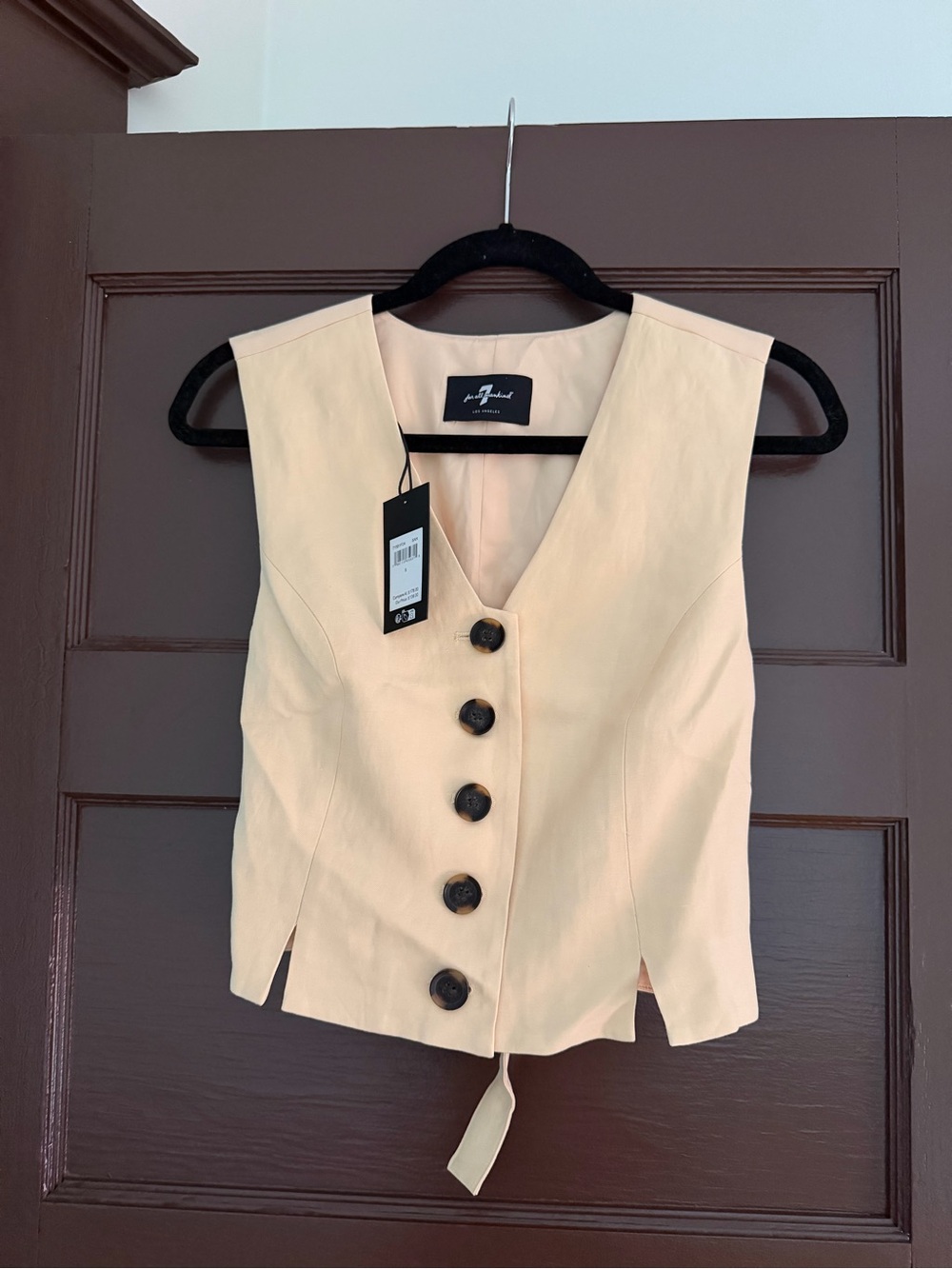 7 For All Mankind Cream Button-Front V-Neck Sleeveless Vest